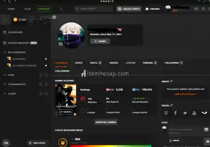 FACEIT 10 LVL 2016 ELO✅190 MATCHES ✅ TAM ERİŞİM ✅ 1.4 KD ✅ 69% WINRATE ✅