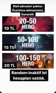 50-100 HEROLU LOL HESAPLARI 15 TL