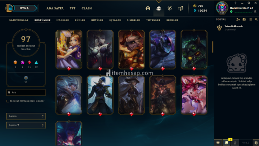 LEAGUE OF LEGENDS 705 RPLİ 97 KOSTÜMLÜ HESAP!