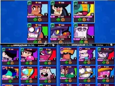 53 karakter Brawl Passli 32.000 kupa 30 kostümlü Full Hesap