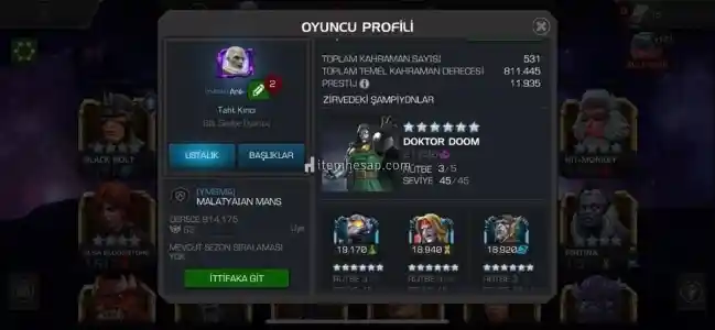 Marvel Şampiyonlar Turnuvası Mcoc Satılık Hesap