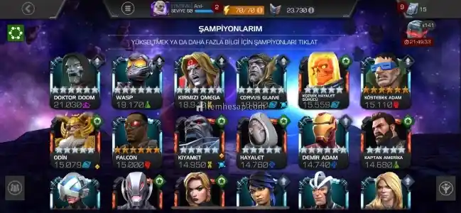 Marvel Şampiyonlar Turnuvası Mcoc Satılık Hesap
