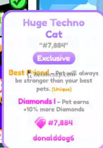 Roblox Pet Simulatör X Huge Techno Cat