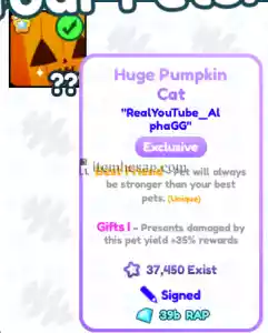 **Signed** Roblox Pet Simulator X Huge Pumpkin Cat