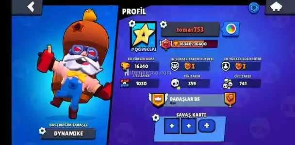 16.5 K Tam Kasmalık 20 Elmaslı Brawl Stars Hesap