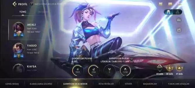 Wild Rift 760 Maç Akali Mid Main Hesap Master Elo Görmüştür Şu An Zümrüt 2 Elo