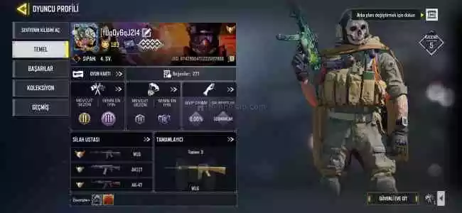 75 Araç Deseni  28 Karakter 289 Silah Deseni 183 Seviye Dolu Hesap