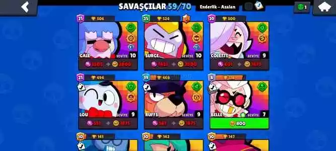 Brawl Stars 24K 59 Karakter Boll Skinli Hesap Detaylı Bilgi İçin Mesaj