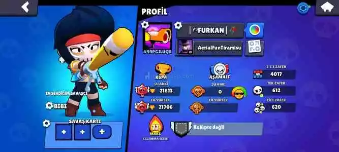 Brawl Stars Hesap 21K Kupa 18 Den Fazla Kostüm