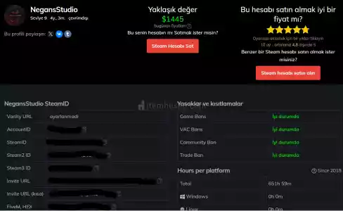 1445 Dolarlık Steam Hesabım Satışta! (49000 Tl)