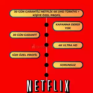 30 Gün Garantili Netflix 4K Uhd Türkiye  + Kişiye Özel Profil