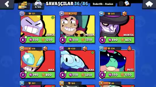 7500 Kupa 36 Karakter Brawl Stars Hesabı