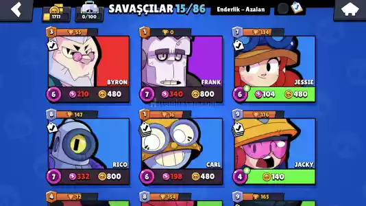 1717 Kupa 15 Karakter Brawl Stars Hesabı