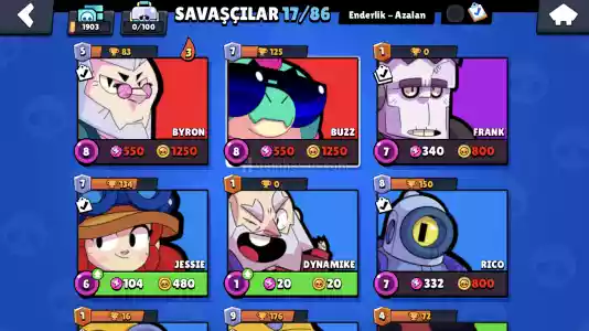 1903 Kupa 17 Karakter Brawl Stars Hesabı