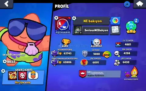 Brawl stars 63k hesap