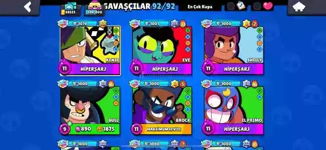 ? Full + Full Brawl Stars Hesabi | 92/92 Brawler | 178 Kostüm | 3891 Mücevher | AY Şöhreti 3 | 68.500+ Kupa