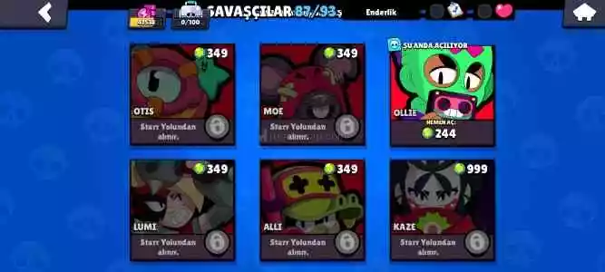 Brawl stars 47K hesap 6 karakter eksik