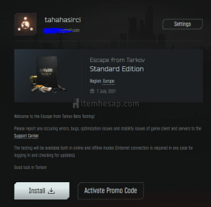 Satilik Escape From Tarkov Hesabi Standard Edition - İLK Sahibi -