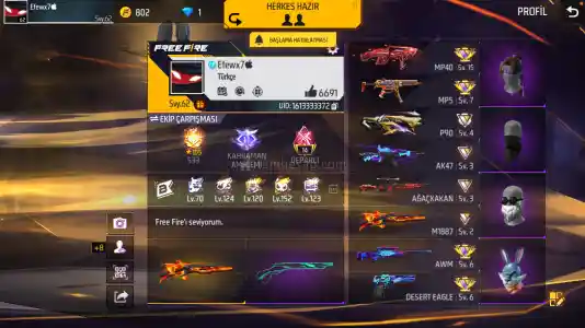 Efsane Free Fire Hesabi Tavuk Ifadeli Mp40 kobralı hesap