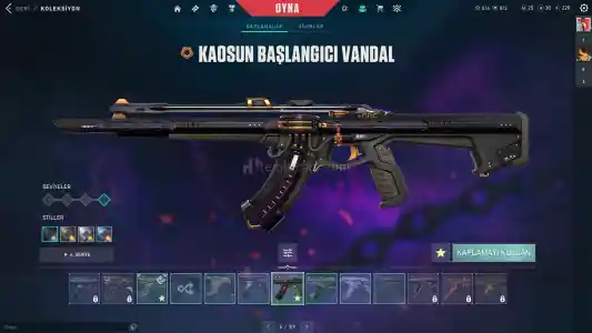 Kaos: Vandal,Operatör,Kılıç+Yelpaze Bıçak+Faz koruyucu ghost +Kelebek Bıçak+Helezon Spectre+H. Yılan+Yüce Uğurluk