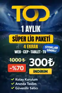 TOD TV 1 Aylık Süper Lig Paketi - (Web + Cep + Tablet + Smart Tv)