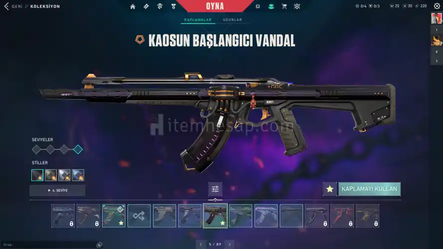 Kaos: Vandal,Operatör,Kılıç+Yelpaze Bıçak+Faz koruyucu ghost +Kelebek Bıçak+Helezon Spectre+H. Yılan+Yüce Uğurluk