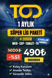 TOD TV 1 Aylık Süper Lig Paketi - (Web + Cep + Tablet + Smart Tv)