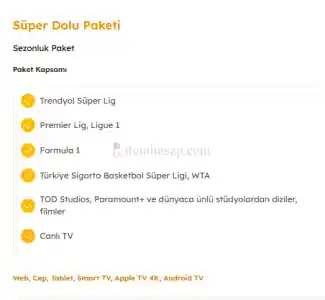 3 Aylık TOD Süper Dolu Paket [ Kişiye Özel Kod ] / TV Dahil / En kapsamlı paket tüm içerikler dahil