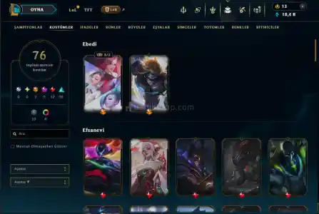 LOL 116 SV Unranked 76 Kostümlü 18K Mavi ÖZ Hesap Valo Hesabida Dahildir