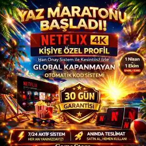 ⭐YAZ Maratonu Başladi!⭐Netflix 4K UHD Kişiye Özel (Profil)⭐ Oto Teslimat⭐(Anlık Hane Onayı TV, PC, Tel vb)