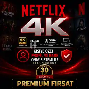 Netflix 4K Uhd Kişiye Özel (Profil) Oto Teslimat (Anlık Hane Onayı TV, PC, Tel vb)
