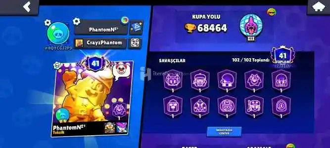 İlk sahibinden bs hesabı 68k 260 dan fazla kostüm ve ek olarak cr(clash royale)hesabı 10800 gibi kupası var