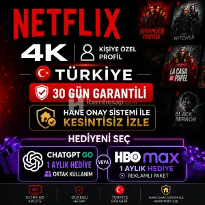Netflix 4K Uhd Kişiye Özel (Profil) Oto Teslimat (Anlık Hane Onayı TV, PC, Tel vb) Hediyeni Seç