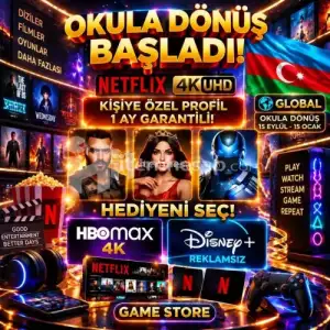 ⭐Global⭐OKULA Dönüş Başladi!⭐ Netflix 4K Uhd 30 Gün Garanti Kişiye Özel TV Onaylı